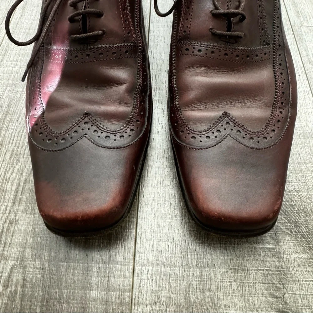 Salvatore Ferragamo Brown Wing Tip Square Toe Lace Up Dress Shoes Size 11 - Picture 2 of 7